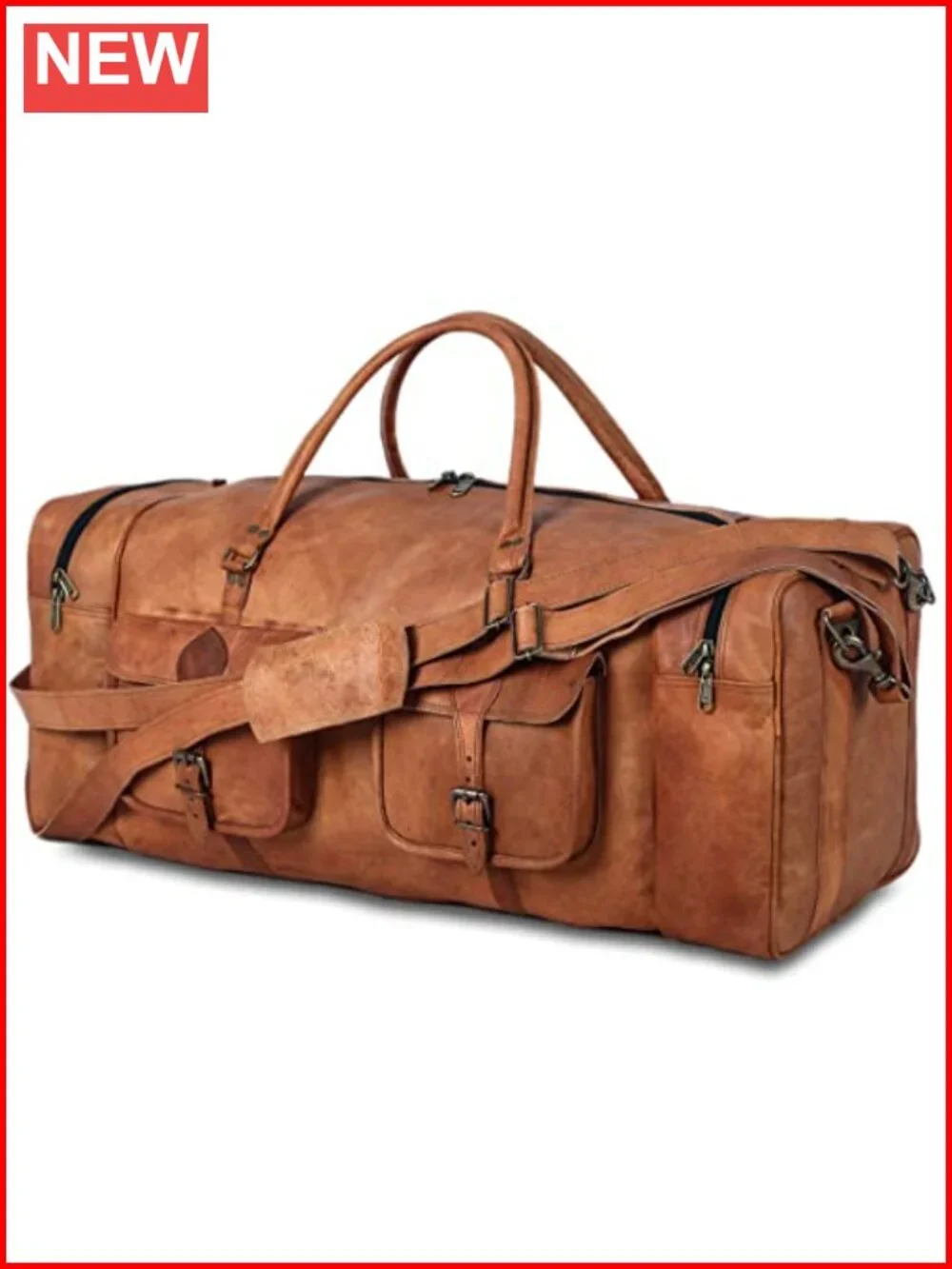 Large 32 Inch Full Grain Leather Duffel Bag Travel Gym Sports